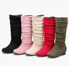 Botas curtas femininas planas camurça sintética salto cunha interno panturrilha média tamanho AU B275 comprar usado  Enviando para Brazil