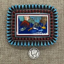 Fivela de cinto Sterling Southwestern turquesa e coral por Ronnie & Ramil Glodove comprar usado  Enviando para Brazil