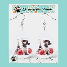 Brincos Bulldog Inglês Torre Eiffel Paris Flor MDF Gancho Costas Mão Sublimada, usado comprar usado  Enviando para Brazil