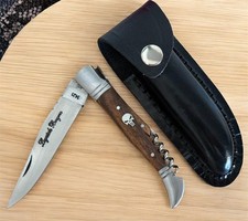 Faca de bolso vintage Laquiole lâmina cabo de madeira saca-rolhas bainha couro masculino comprar usado  Enviando para Brazil