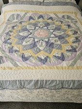 Máquina de colcha de retalhos vintage costurada borda xadrez azul e branco 72x78" comprar usado  Enviando para Brazil