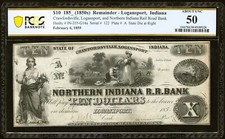 Logansport, IN - Crawfordsville, Logansport i nr W R. R. Bank $10 PCGS AU50 na sprzedaż  Wysyłka do Poland