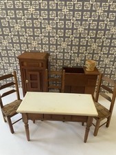 Mesa de cozinha vintage para casa de bonecas Shackman com 3 cadeiras, caixa de gelo e pia seca comprar usado  Enviando para Brazil