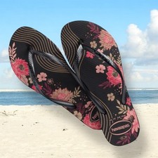 Chinelos femininos Havaianas finos florais orgânicos novos com etiquetas, usado comprar usado  Enviando para Brazil