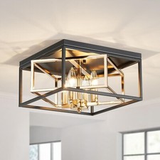 Luminária de teto quadrada preta montagem embutida com moldura interna de metal dourado comprar usado  Enviando para Brazil