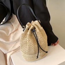 Bolsa balde palha verão cordão moda feminina bolsa de ombro para trabalho (bege) comprar usado  Enviando para Brazil