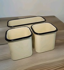 3 caixas de esmalte marfim vintage com acabamento azul caixa de geladeira alta louça pesada ■ comprar usado  Enviando para Brazil