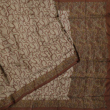 Sari Vintage Beige 100% Sete Pura Stampato A Vortice 5YD Tessuto Per Artigianato comprar usado  Enviando para Brazil