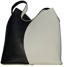 Bolsa de ombro feminina feita à mão, couro sintético, preto e branco, tamanho: grande comprar usado  Enviando para Brazil