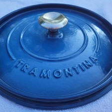 TAMPA DE FORNO HOLANDESA TRAMONTINA 26 CM REDONDA AZUL ESMALTE FERRO FUNDIDO BOTÃO INOXIDÁVEL comprar usado  Enviando para Brazil