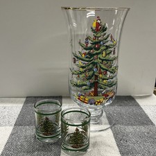 Vaso Spode árvore de Natal coluna/vela de vidro 9,5” com 2 suportes para luz de chá comprar usado  Enviando para Brazil