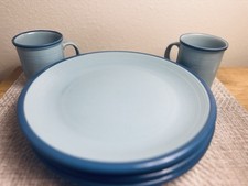 Set of 6 Pieces Rio Century Japan Stoneware FOUR PLATES & 2 MUGS Miami Blue RARE for sale  Telford