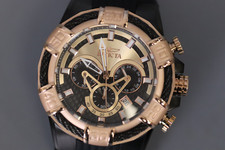 Invicta masculino parafuso pulseira de silicone preta caixa de aço quartzo mostrador tom de ouro rosa comprar usado  Enviando para Brazil