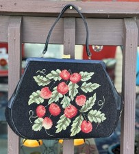 Usado, Bolsa personalizada vintage Needlepoint Christine Detroit Michigan cerejas preta vermelha J1 comprar usado  Enviando para Brazil