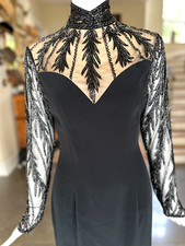 Vestido de coquetel Bob Mackie vintage década de 1980 preto com miçangas, usado comprar usado  Enviando para Brazil