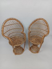2 cadeiras de boneca de vime pavão ventilador traseiro rattan 16" suporte marroquino boho hippie , usado comprar usado  Enviando para Brazil