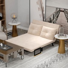 Sofa rozkładana HOMCOM, dwuosobowa z funkcją łóżka, rozkładana sofa o aksamitnym wyglądzie beżowa, używany na sprzedaż  Wysyłka do Poland