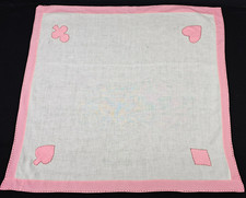 Toalha de mesa cartão de linho feita à mão rosa borda formas de cartão 30 x 32 vintage comprar usado  Enviando para Brazil