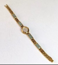 Relógio de pulso feminino Gem Time pedra preciosa jade folheado a ouro quartzo em excelente estado usado 7,75" comprar usado  Enviando para Brazil