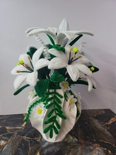 Usado, Limpador de cachimbo de lírio branco feito à mão arranjo de flores em vaso branco elegante comprar usado  Enviando para Brazil