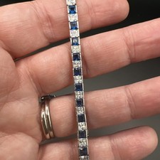 Pulseira de tênis azul e branco pedras quadradas banhada a prata CZ comprar usado  Enviando para Brazil