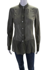 Camisa feminina Theory gola redonda manga comprida botão verde oliva tamanho P comprar usado  Enviando para Brazil