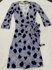 Vestido Diane Von Furstenberg Julian envoltório de seda bege azul preto círculo 4 comprar usado  Enviando para Brazil