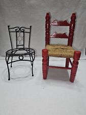 Silla de muñeca roja de madera vintage y silla miniatura de alambre de metal, usado segunda mano  Embacar hacia Argentina