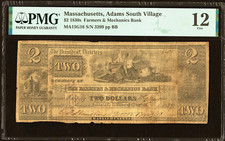Banco de agricultores e mecânicos MA $2 ADAMS SOUTH VILLAGE outubro de 1837 PMG multa 12 comprar usado  Enviando para Brazil