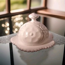 Usado, Prato de manteiga ou queijo de vidro leitoso branco vintage com tampa fabricante conhecido comprar usado  Enviando para Brazil