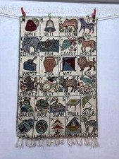 Tapete ABC vintage lindo bordado de lã à mão ponto corrente caxemira alfabeto comprar usado  Enviando para Brazil
