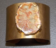 Bracelete artesanal feito à mão de madeira petrificada pedra bronze martelado comprar usado  Enviando para Brazil