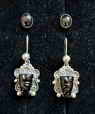 Brincos vintage de prata esterlina 2 pares México escultura asteca preto ônix face pierce, usado comprar usado  Enviando para Brazil