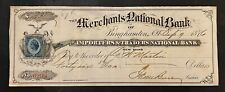 Selos de viagem: 1876 Merchants National Bank cheque cancelado com selo de receita comprar usado  Enviando para Brazil