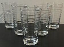 Juego de 5 vasos de vidrio CRISA 12 oz de colección - líneas horizontales con bandas interiores ~ 5" H segunda mano  Embacar hacia Argentina