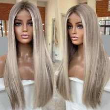 Peruca feminina Balayage cinza loira clara destaque reto cabelo humano renda frontal comprar usado  Enviando para Brazil