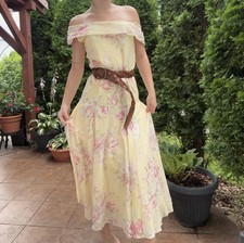 Laura Ashley Vintage Midi Dress Size 8 Butter Yellow Floral Cotton Bow Back na sprzedaż  PL