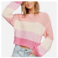 Suéter feminino Billabong listrado rosa gola redonda manga longa médio comprar usado  Enviando para Brazil