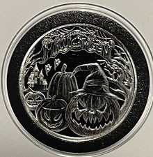 Moeda Happy Halloween Trick or Treat 1 onça troy .999 medalha redonda de prata fina 999, usado comprar usado  Enviando para Brazil
