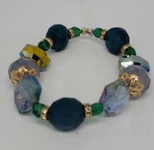 L@@K Nova PULSEIRA ELÁSTICA COM MIÇANGAS JESSE opala azul-petróleo ab strass vidro g27 comprar usado  Enviando para Brazil