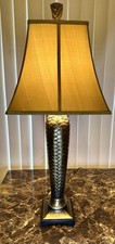 RARO EXTREMO Abajur de Mesa de Metal Tecido Aposentado Chevron Basketweave Bronze Dourado comprar usado  Enviando para Brazil