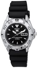 Reloj automático para hombre Seiko 5 deportes con correa de goma esfera negra SNZB33J2 WR 100M segunda mano  Embacar hacia Argentina