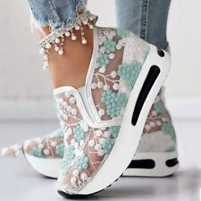 Usado, Tênis plataforma wedges bordado floral malha tênis slip on salto comprar usado  Enviando para Brazil