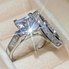 Conjunto de anel de presente prata 925 aliança de casamento diamante corte princesa criado em laboratório comprar usado  Enviando para Brazil