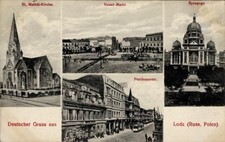 Ak Lodz Lodż Polska, kościół św. Mateusza, Nowy Rynek, Synagoga,... - 11162745 na sprzedaż  Wysyłka do Poland