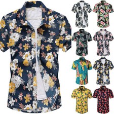 Camiseta masculina estampa floral merda botão para baixo havaiana casual slim fit festa comprar usado  Enviando para Brazil