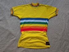 Camiseta de ciclismo vintage armazém de bicicleta listra arco-íris amarela grande bolso com zíper 1/4, usado comprar usado  Enviando para Brazil