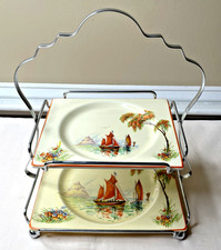 Antigo Clarice Cliff Biarritz 2 placas retangulares registradas barcos com bandeja de metal comprar usado  Enviando para Brazil