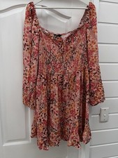 Vestido CCX CITY CHIC laranja rosa floral manga comprida fora do ombro plus size - M/18 comprar usado  Enviando para Brazil