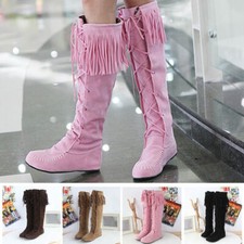  Botas femininas longas biqueira redonda sapatos baixos femininos com cadarço botas altas no joelho comprar usado  Enviando para Brazil